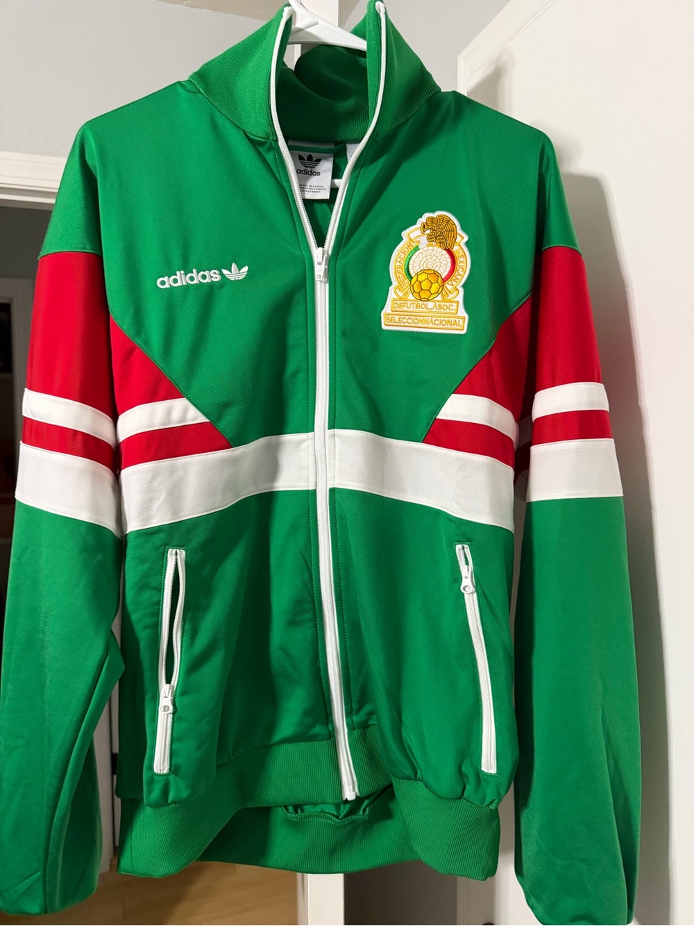 adidas Green White Zip-Up Track Jacket with Embroidered Crest
